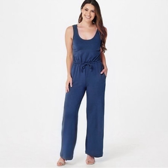 Barefoot Dreams Malibu Collection Luxe Collection Wide Leg Jumpsuit in Indigo - Picture 1 of 13
